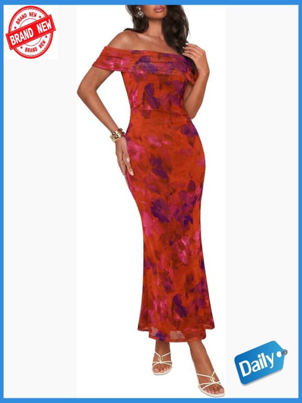 Off Shoulder Floral Maxi Dress Bodycon Mermaid Wedding Guest